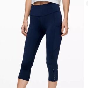 Lululemon Athletica Navy Fast and Free Cropped Leggings Size 6